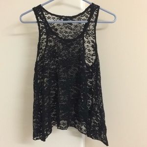 Black lace sheer top